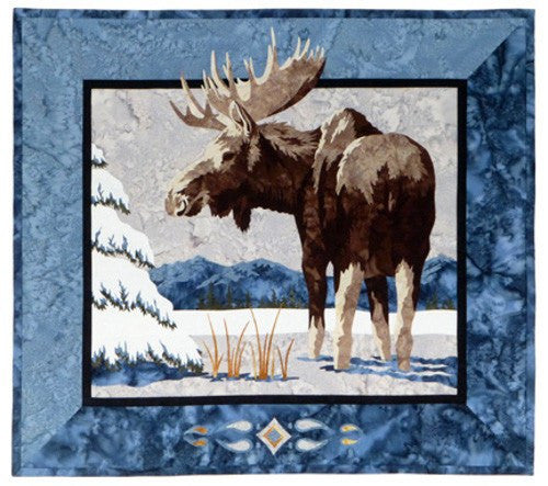 Wildfire Designs Alaska Moose n Spruce Applique Quilt Pattern in Blue