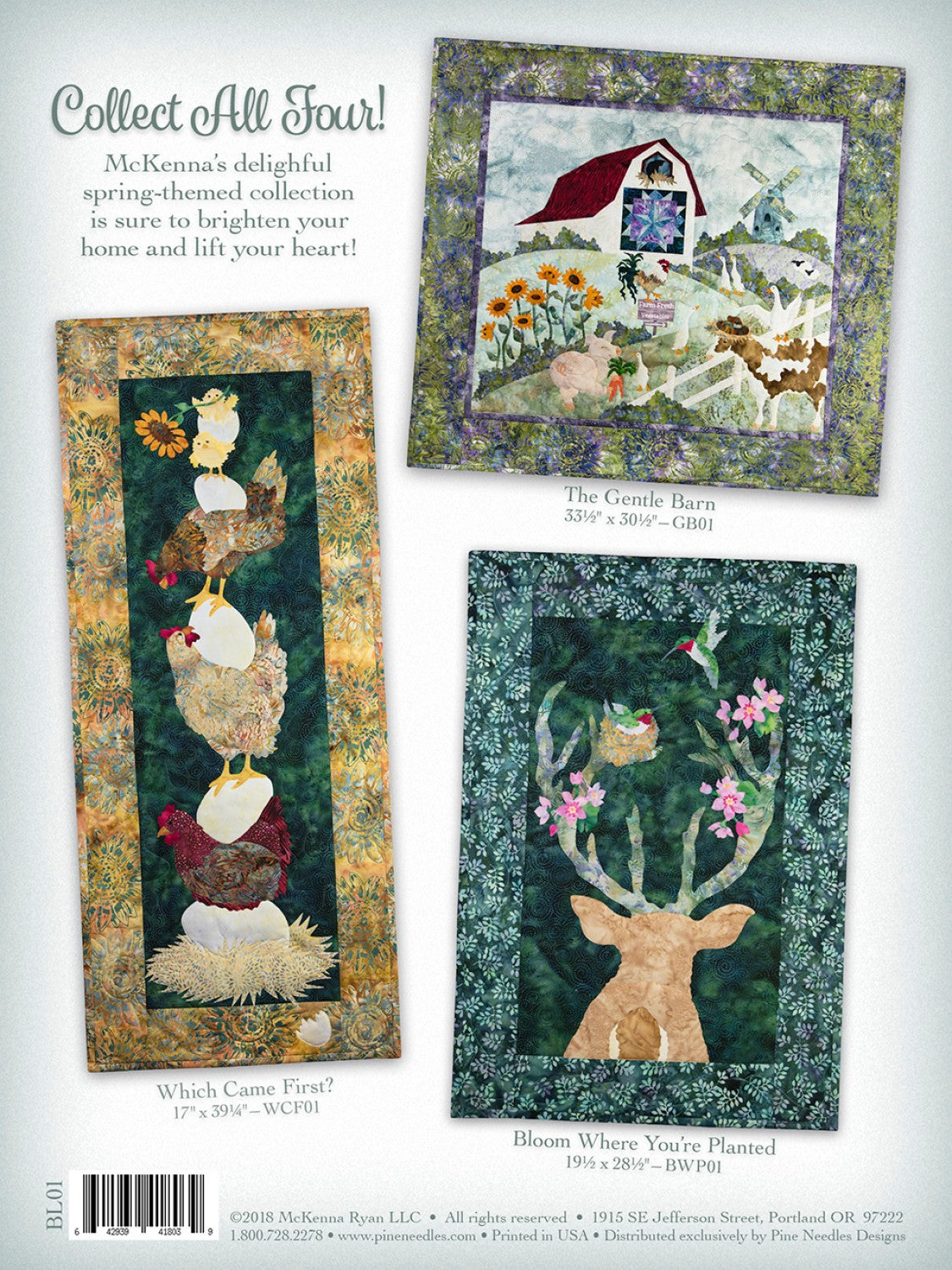 Pine Needles Budding Love Floral Applique Quilt Pattern Back Cover