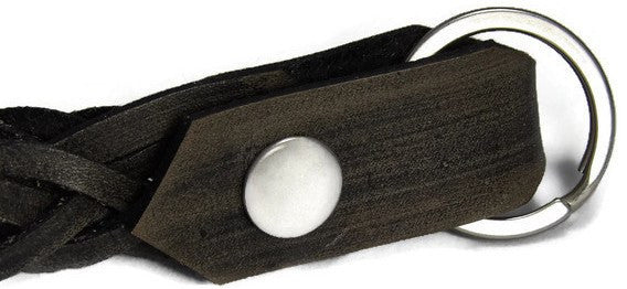 Smoke Black Braided Leather Loop Snap Key Chain with Nickel Matte Hardware