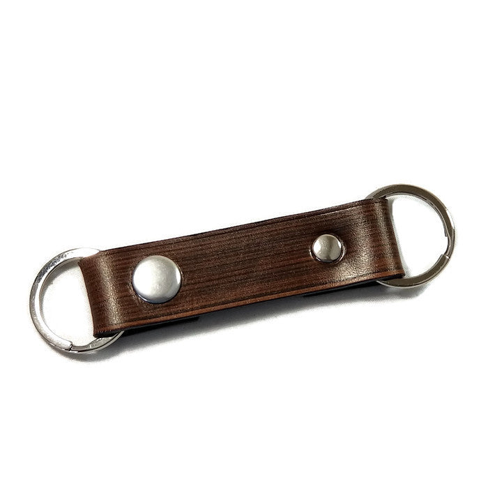 Modern Wood Grain Briar Brown Valet Double Ring Leather Key Chain