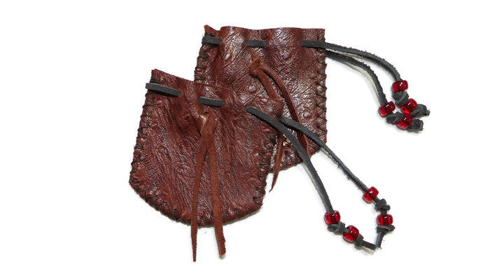 Burnt Cherry Sheepskin Leather Medicine Bag Pouch