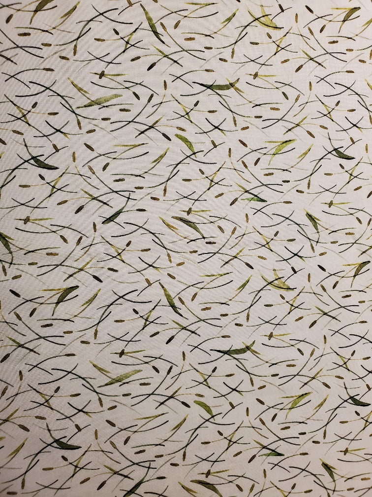 Hoffman Fabrics Fly Home Green Cattails with Leaves