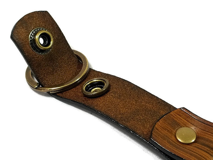 Modern Wood Grain Chestnut Valet Double Ring Leather Key Chain