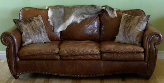 Brindle Hair On Cowhide Leather Pillow Set with Dark Brown Suede Back and Bottom Zip