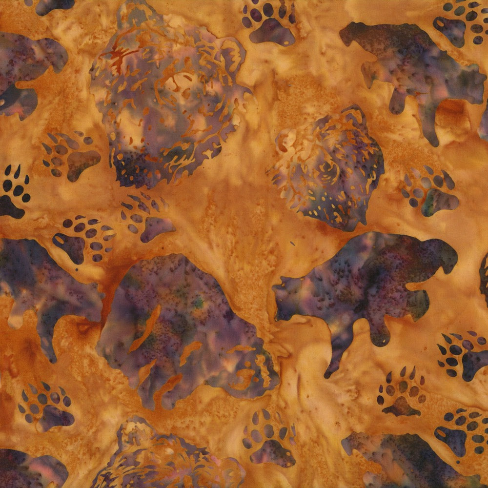 Hoffman Fabrics Amber Alaskan Bears Batik Fabric J2432-36-Amber