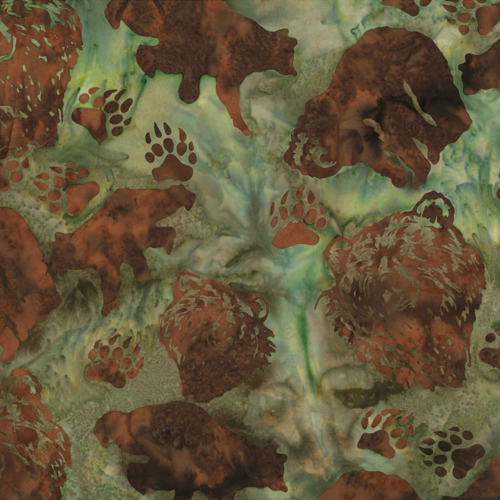 Hoffman Fabrics Olive Alaskan Bears Batik Fabric J2432-96-Olive