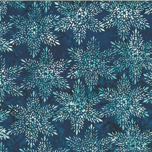 Hoffman Fabrics McKenna Ryan Into the Mist Navy Snowflakes Batik Fabric MR25-19-Navy