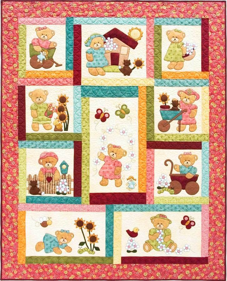 Kids Quilts Daisy Bear Girl Teddy Bear Applique Quilt Pattern