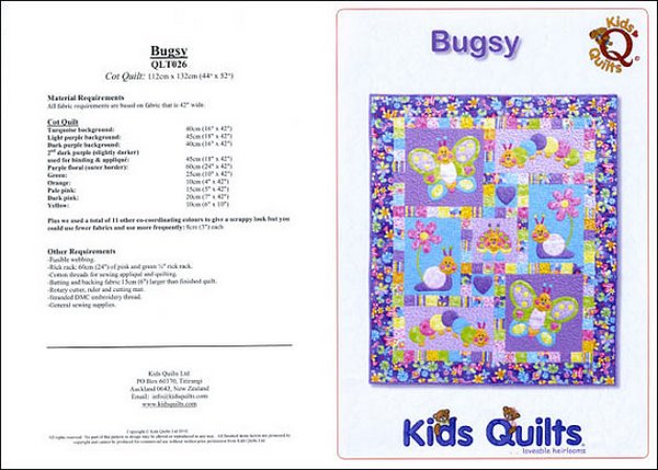 Kids Quilts Bugsy Butterfly Snail Catepillar Applique Quilt Pattern Covers
