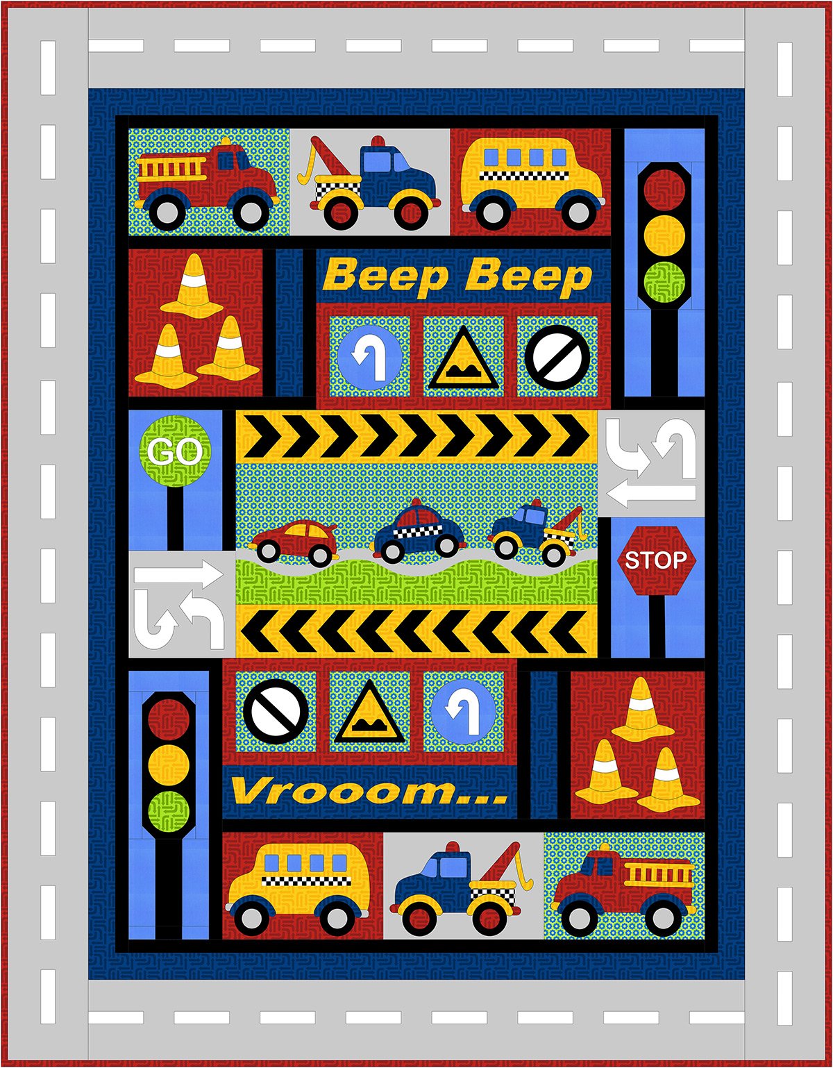 Kids Quilts Traffic Jam Truck Fire Engine Car Applique Quilt Pattern