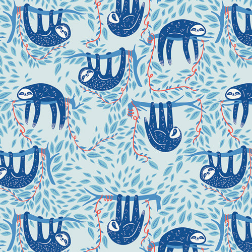Art Gallery Fabrics Selva Swaying Sloths Sky Cotton Fabric SLV-14517