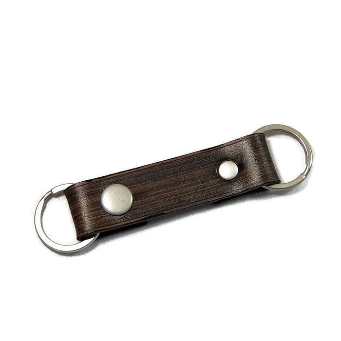 Modern Wood Grain Smoke Black Valet Double Ring Leather Key Chain