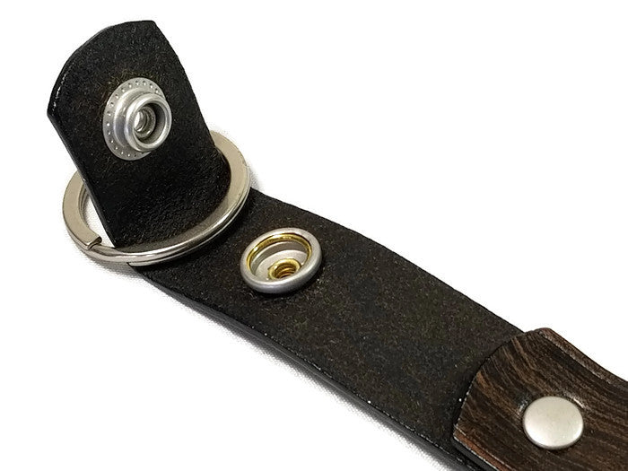 Modern Wood Grain Smoke Black Valet Double Ring Leather Key Chain