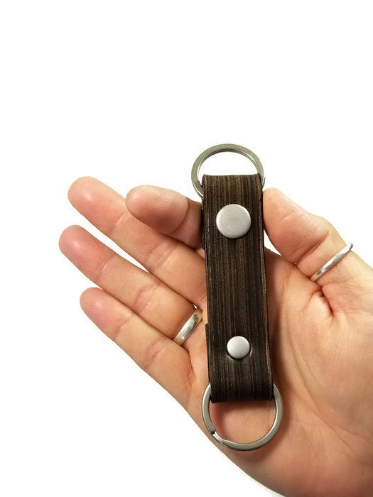 Modern Wood Grain Smoke Black Valet Double Ring Leather Key Chain