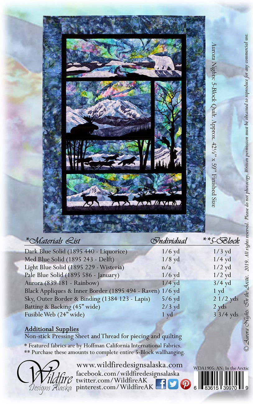 Wildfire Designs Alaska Aurora Nights In the Arctic Applique Quilt Pattern Back Cover