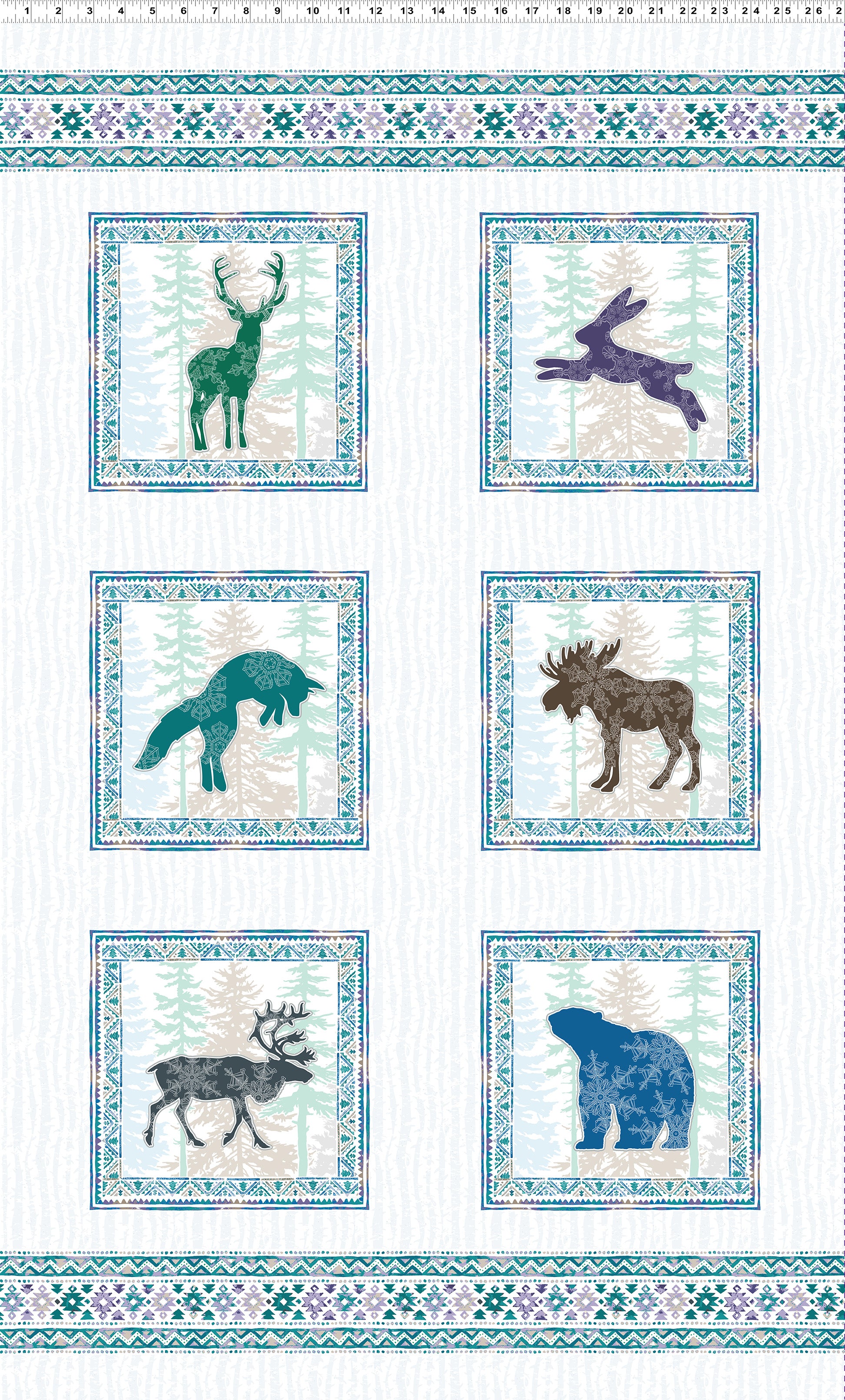 Clothworks Scandinavian Winter Nordic Animals Cotton Fabric Panel Y3612-55 Scale