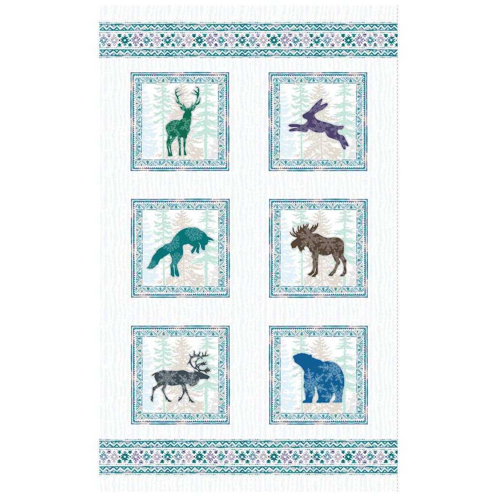 Clothworks Scandinavian Winter Nordic Animals Cotton Fabric Panel Y3612-55