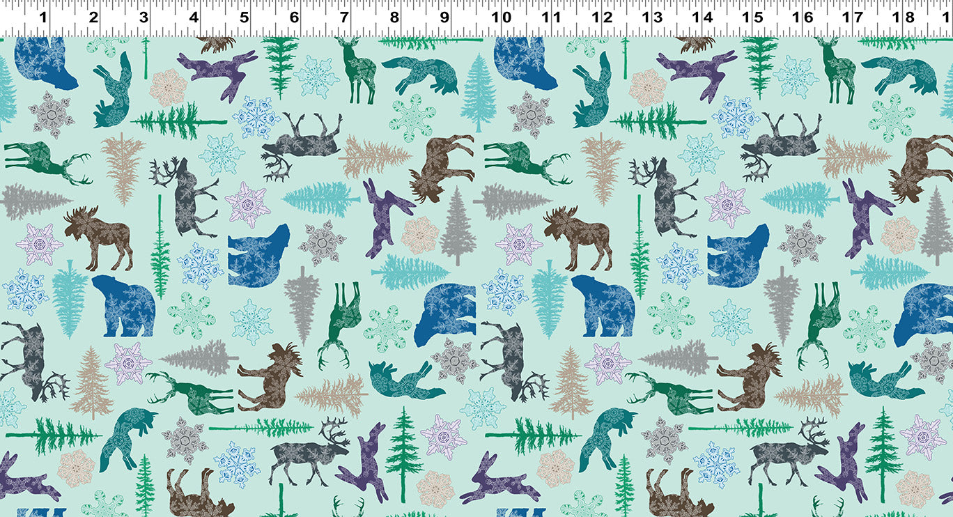 Clothworks Scandinavian Winter Arctic Party Light Turquoise Cotton Fabric Y3617-100