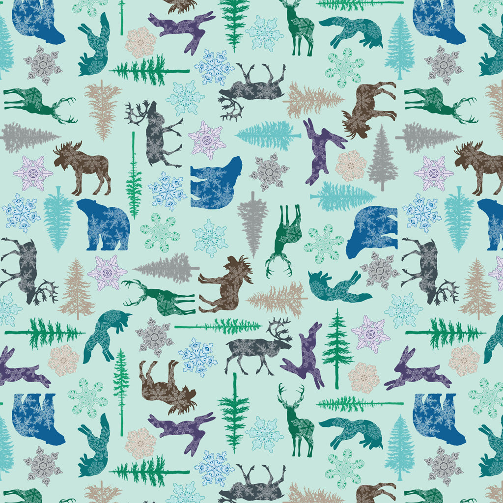 Clothworks Scandinavian Winter Arctic Party Light Turquoise Cotton Fabric Y3617-100