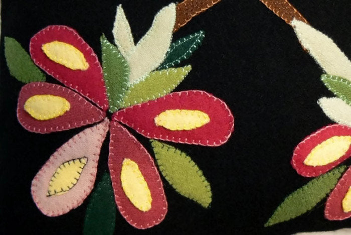 Pink Summer Bouquet Flower Felted Wool Throw Pillow Size 14 x 14