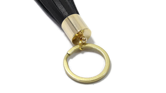 Black Lambskin Leather Tassel Keychain Detail