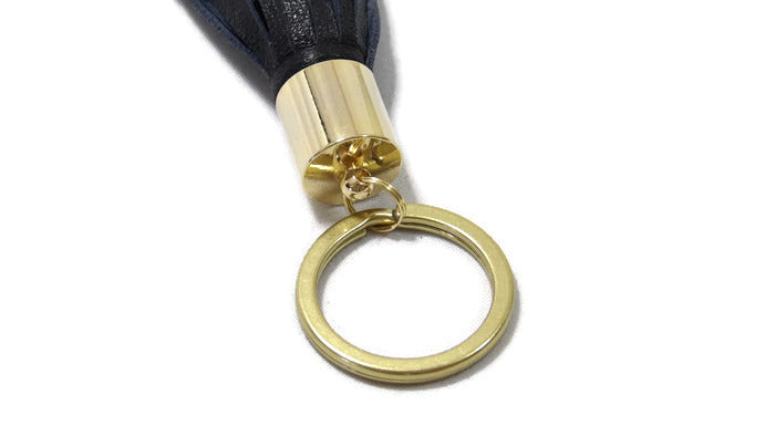Dark Navy Blue Lambskin Leather Tassel Keychain Detail