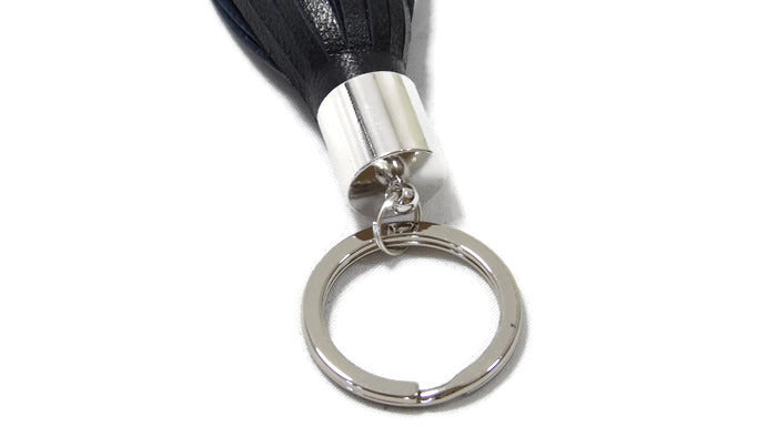 Dark Navy Blue Lambskin Leather Tassel Keychain Detail