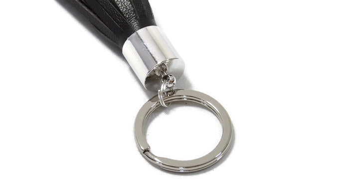 Dark Brown Lambskin Leather Tassel Keychain Detail