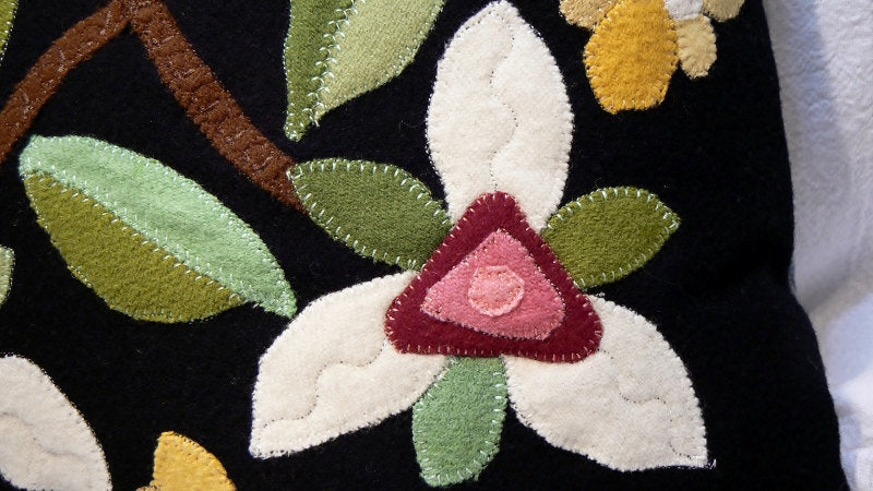 Montana White Trillium Flower Felted Wool Throw Pillow Size 14 x 14