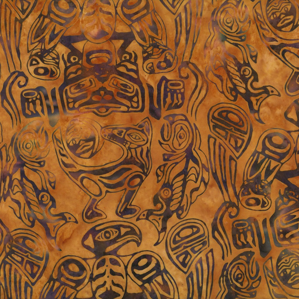 Hoffman Fabrics Amber Totemic Animals Batik Fabric E223-36-Amber