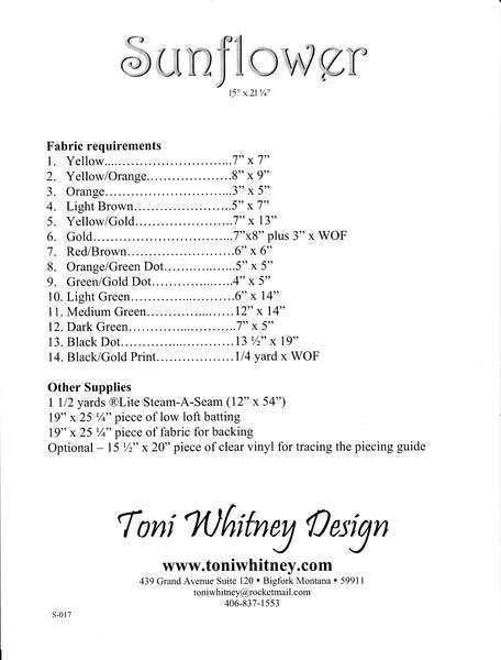 Toni Whitney Design Sunflower Applique Quilt Pattern 