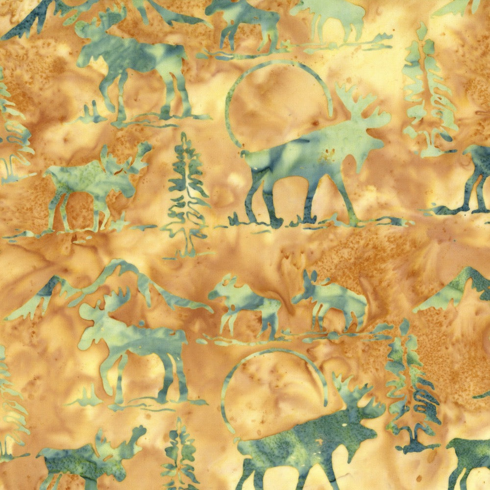 Hoffman Fabrics Vintage Green Yellow Moose Batik Fat Quarter F2031-119-Vintage