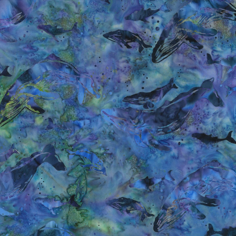 Hoffman Fabrics Ocean Blue Purple Green Whale Batik Fabric H2282-73-Ocean