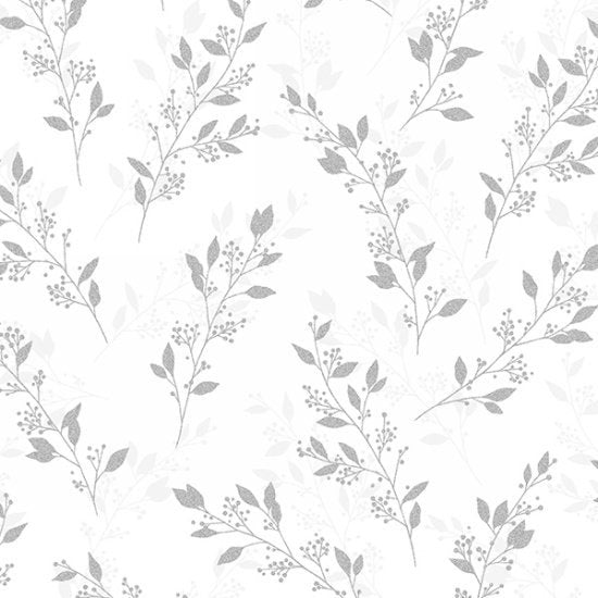 Hoffman Fabrics Sparkle and Fade Leaves with Berries Cotton Fabric S4700-3S-White-Silver