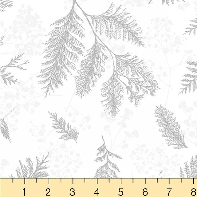 Hoffman Fabrics Sparkle and Fade Leaves with Flowers Cotton Fabric R4565-3S-White-Silver