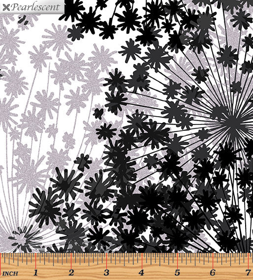 Kanvas Studio Midnight Blossom White Silver Metallic Cotton Fabric 7880P-09-White