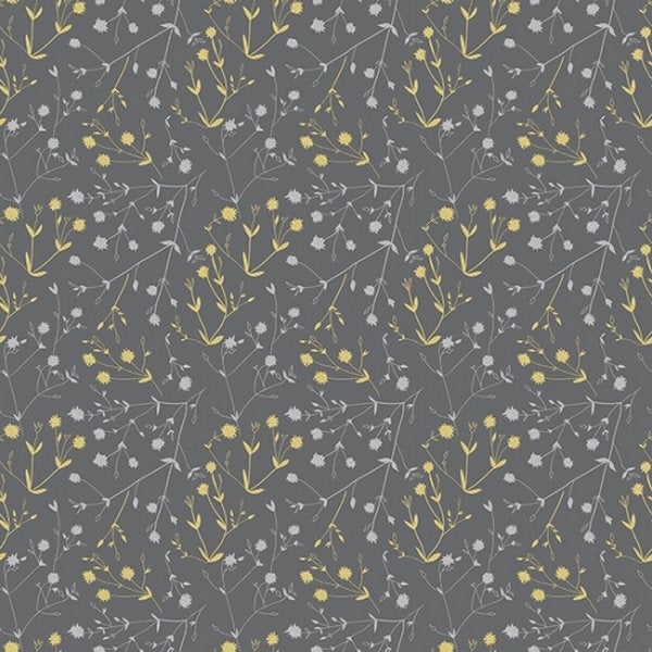 Hoffman Fabrics Sparkle and Fade Flowers Cotton Fabric Q4469-55M-Charcoal-Metallic