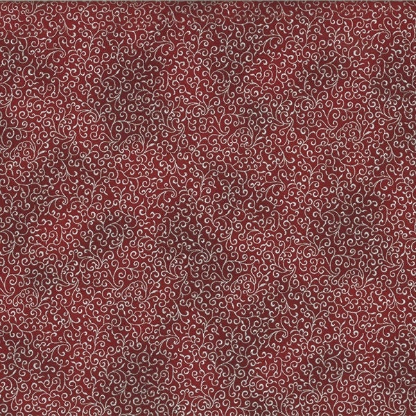 Hoffman Fabrics Holiday Elegance Garnet Silver Scrolling Leaves Cotton Fabric P7618-231S-Garnet-Silver