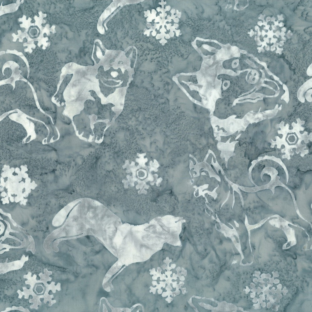 Hoffman Fabrics Silver Siberian Husky Dog Batik Fabric J2430-28-Silver