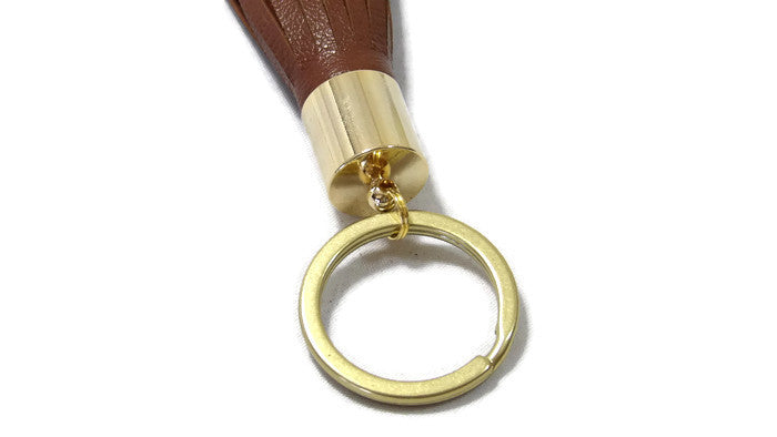 Mocha Brown Lambskin Leather Tassel Keychain Detail