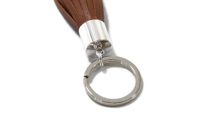 Mocha Brown Lambskin Leather Tassel Keychain Detail