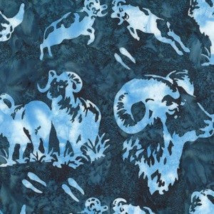 Hoffman Fabrics Navy Blue Bighorn Sheep Batik Fabric N2914-19-Navy