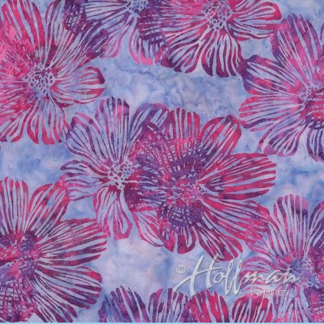 Hoffman Fabrics Copacabana Pink Blue Flower Batik Fabric P2982-509-Copacabana