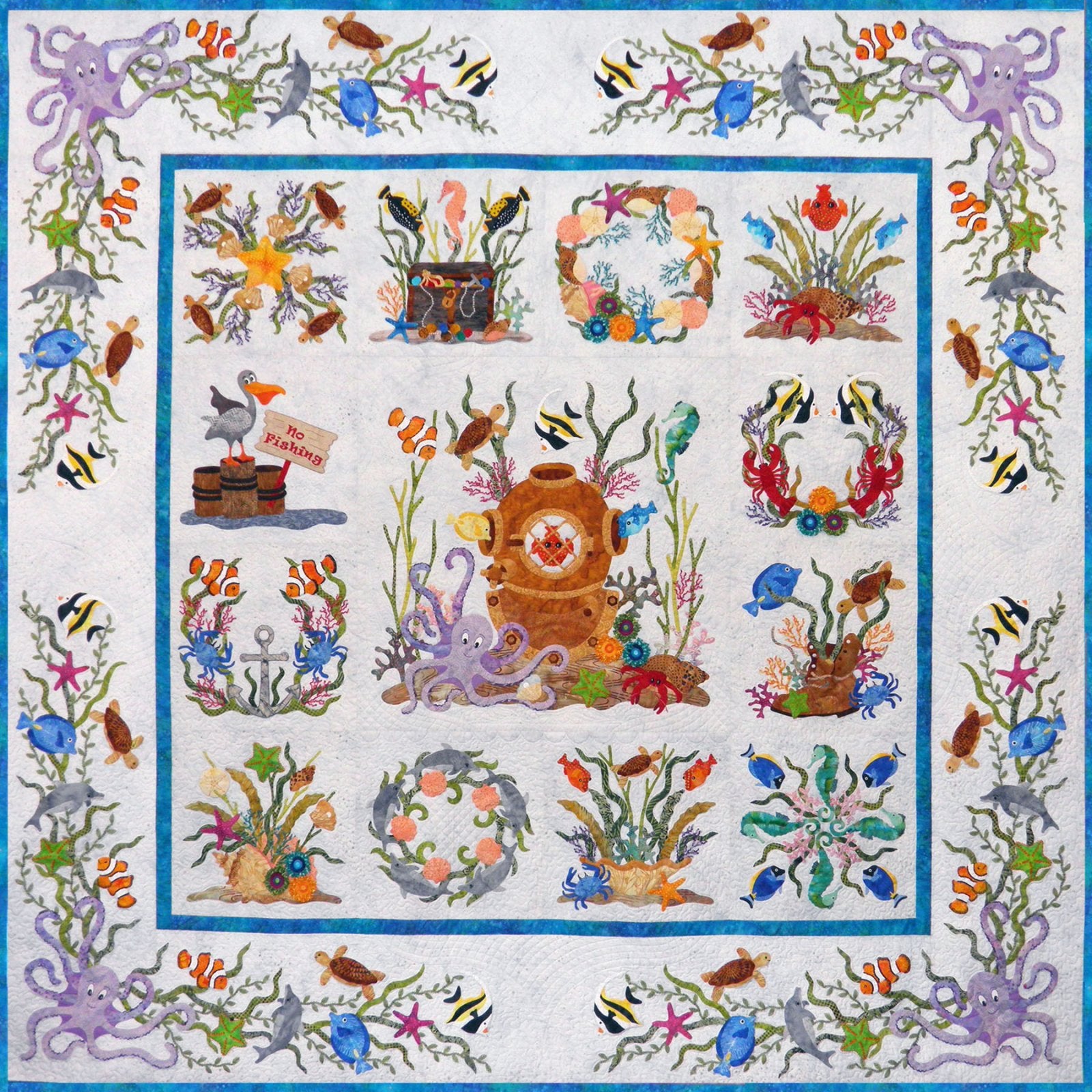 P3 Designs Octopus Garden Ocean Applique Quilt Pattern Set
