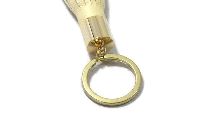 Pearlized Champange Lambskin Leather Tassel Keychain Detail