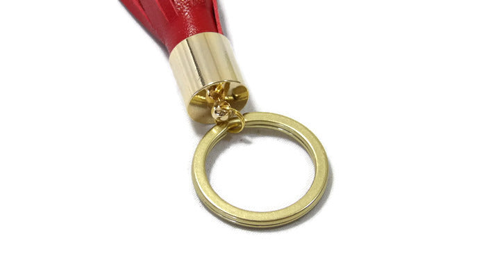Red Lambskin Leather Tassel Keychain Detail