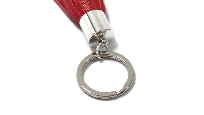 Red Lambskin Leather Tassel Keychain Detail