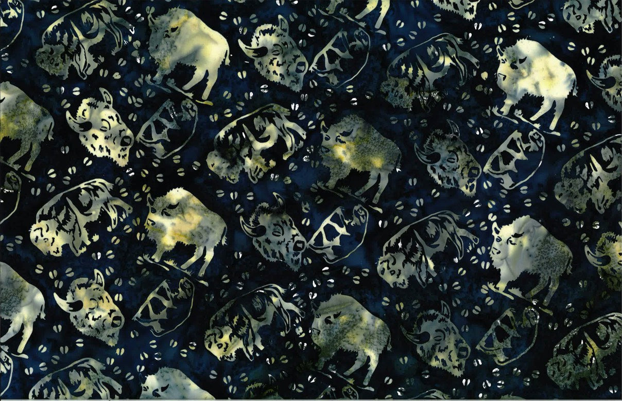 Hoffman Fabrics Navy Bison Buffalo Batik Fabric S2352-19-Navy