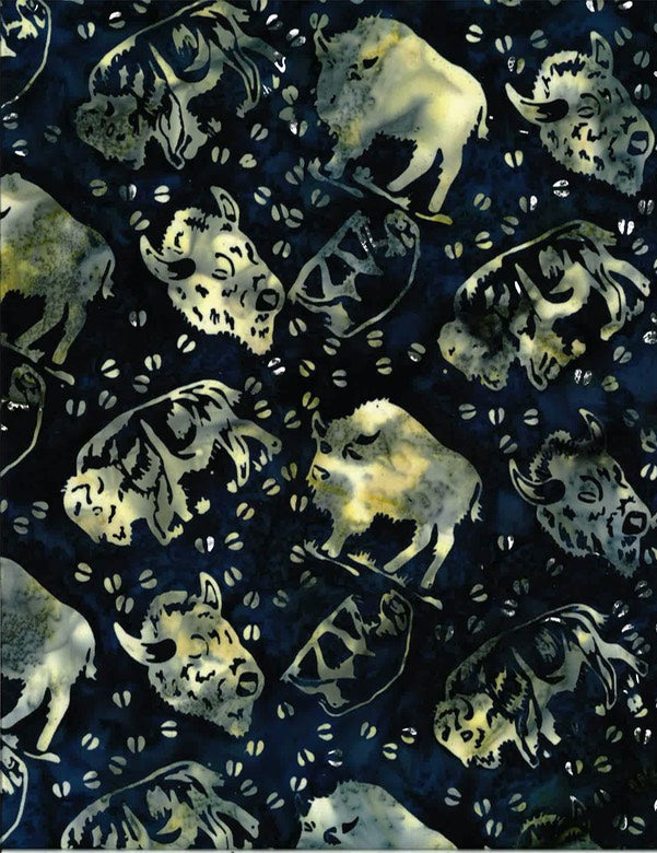 Hoffman Fabrics Navy Bison Buffalo Batik Fabric S2352-19-Navy Detail