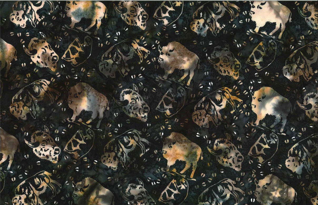 Hoffman Fabrics Blacklight Bison Buffalo Batik Fabric S2352-537-Blacklight